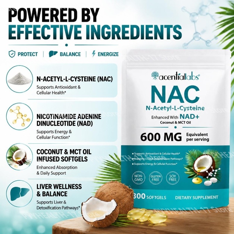 NAC(엔-아세틸-L-시스테인) 소프트젤, NAD+ 및 - Mct Oil Coconut 리뷰 및 가격
